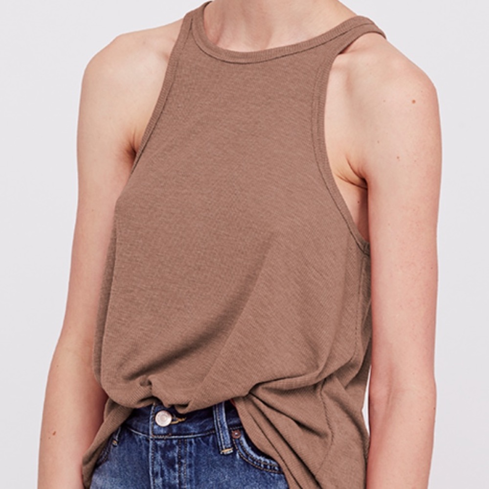 Free People Long Beach Ribbed Racerback Tank Top - (Brown/Copper) XS Made in USA